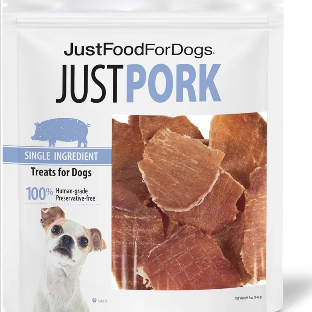 JustFoodForDogs Healthy Dog Treats, Pork, Single-Ingredient,Made in The USA,5 oz